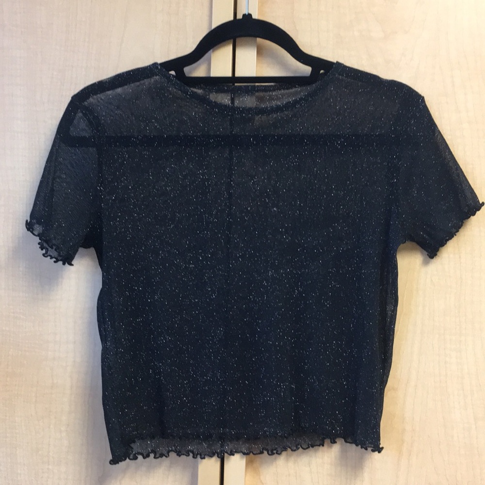 Brandy Melville Black shiny mesh crop top